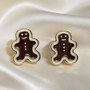 Gingerbread Man Stud Earrings – Festive Holiday Enamel Christmas Jewelry Gift